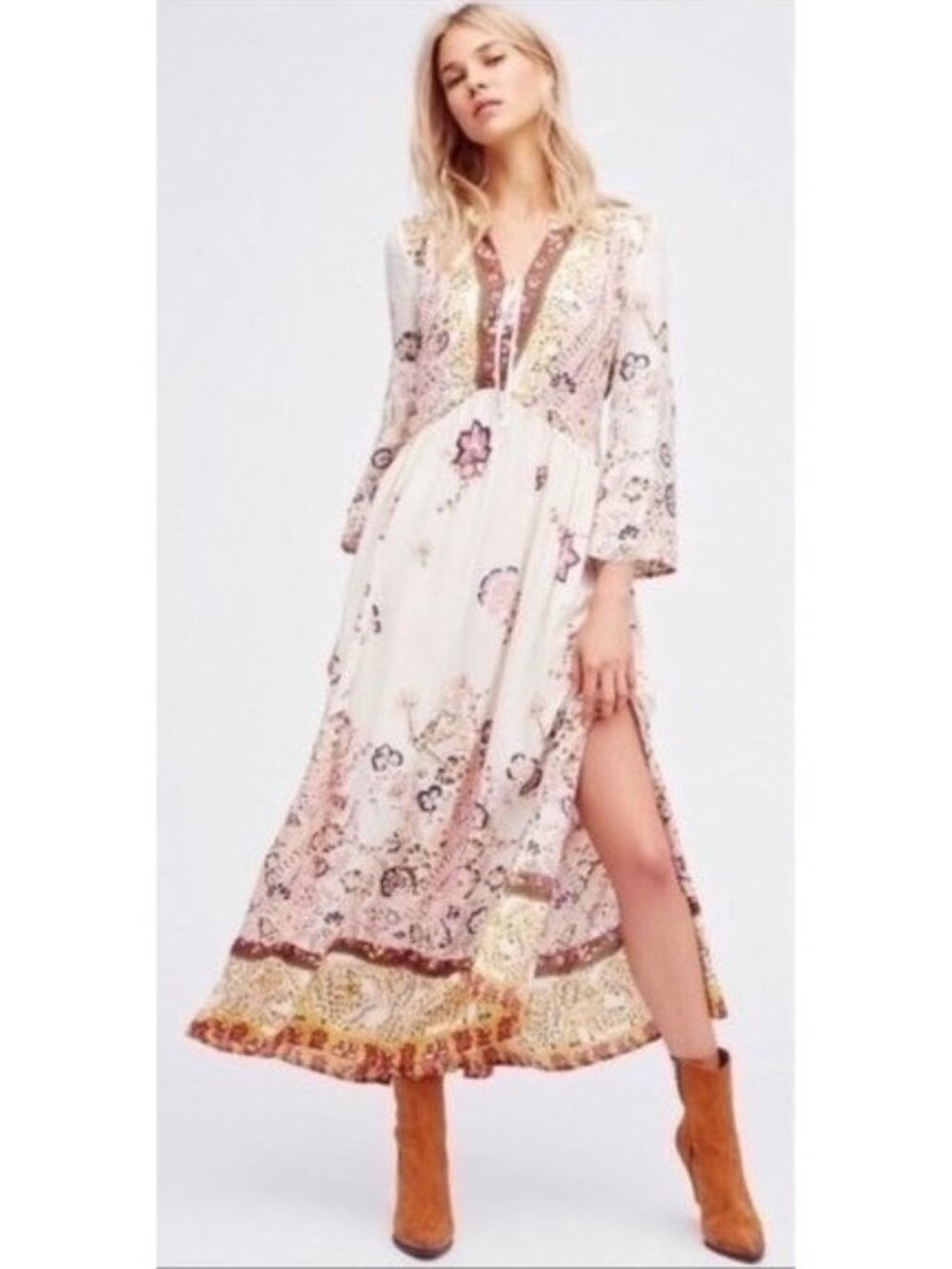 NWT Free People Floral Flowy Maxi Dress | Boho Coastal Cowgirl Tumblr Whimsigoth - Picture 15 of 16